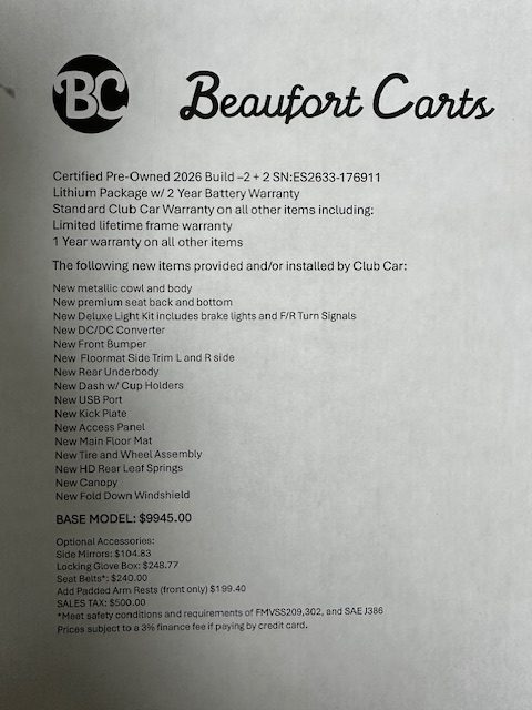 Club Car® Certified Pre-Owned 2026 Build- 2+2® 4 seater Lithium ION Lifted - Image 9